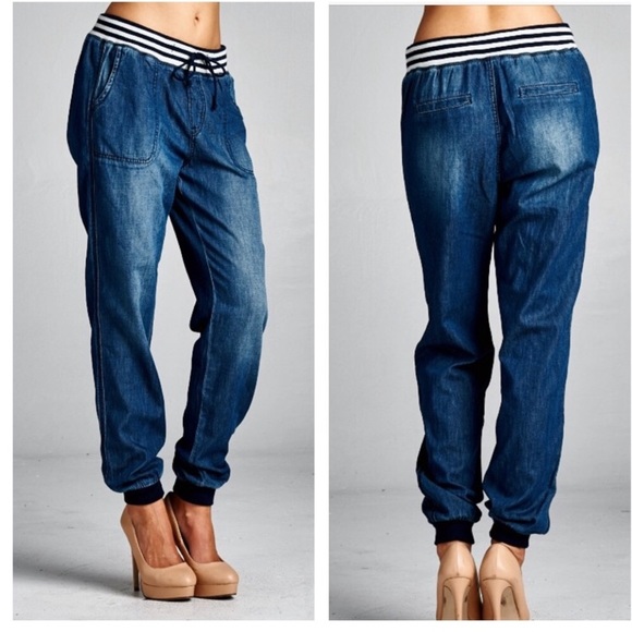 Drawstring denim pants - Picture 1 of 3